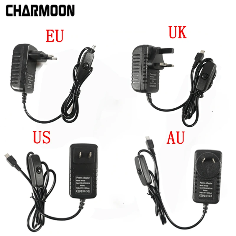 

Power Supply Charger AC Adapter Micro USB Cable with Power On/Off Switch For Raspberry Pi 3 banana pi pro Model B B+ Plus