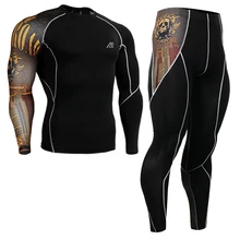 2016 Gold skulls Print men running suits Yoga Sets Sports Fitness Clothes Set For men spandex Workout Clothing Two-piece Suit