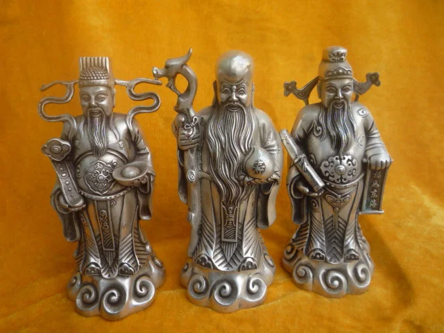 

Rare Qing Dynasty(Qianlong1726--1782)silver Oriental three Santa Claus statue,3 pieces/pack,Free Shipping