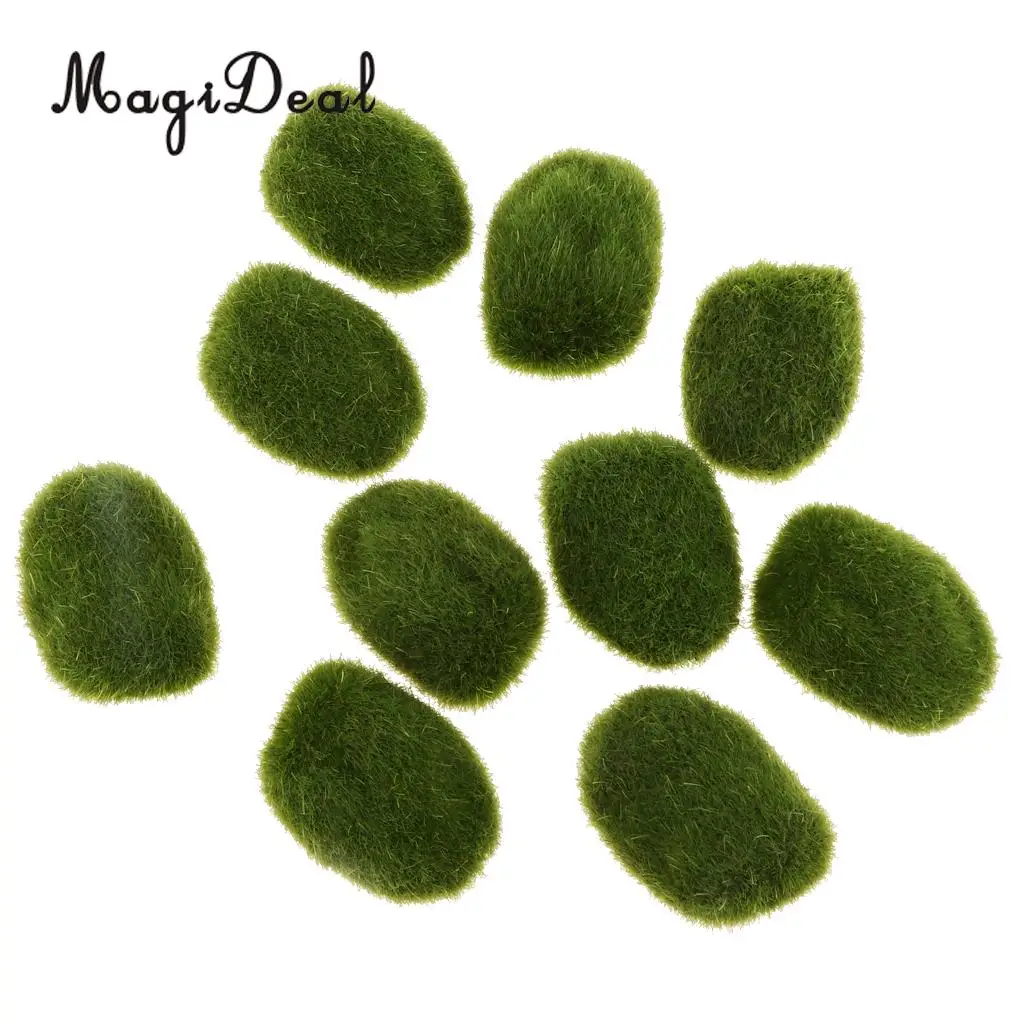 10pcs Artificial Decorative Moss Stones Ball Simulation Flocking Bryophytes Grass Plants Green Moss DIY Micro Landscape Decor