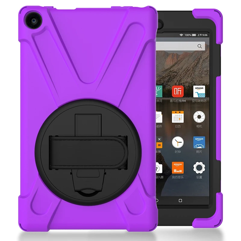 

Silicone Drop Resistance Heavy Duty Case with Holder and Hand Strap for Amazon Kindle Fire HD 8 inch 2017 Tablet PC Cover+Pen