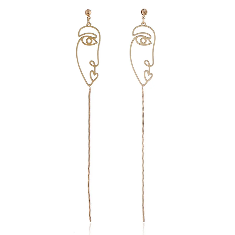 Minimalist Abstract Art Face Long Earrings For Women Zinc Alloy Jewelry