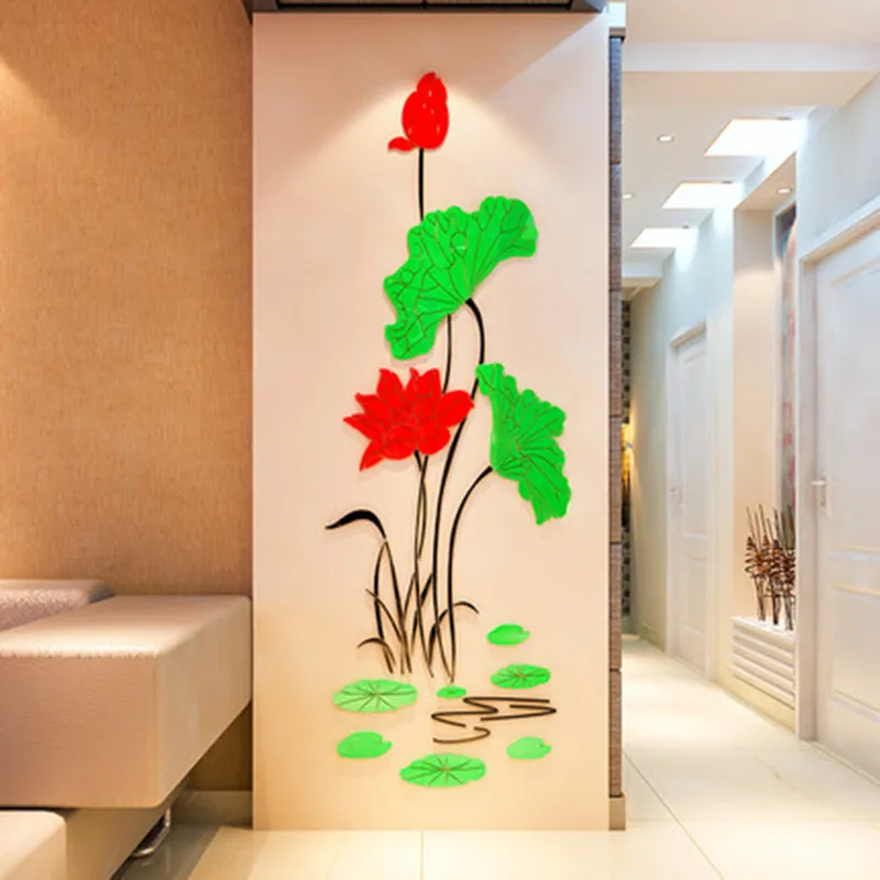 

3D stereo acrylic crystal lotus wall stickers living room TV backdrop entrance wall Home Decorations stickers