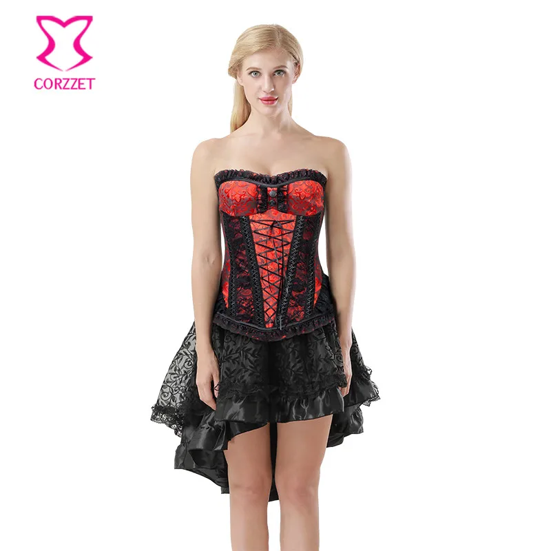 

Red & Black Sexy Corsets And Bustiers Burlesque Skirt Gothic Corset Party Dress Steampunk Clothing Victorian Korsett For Women