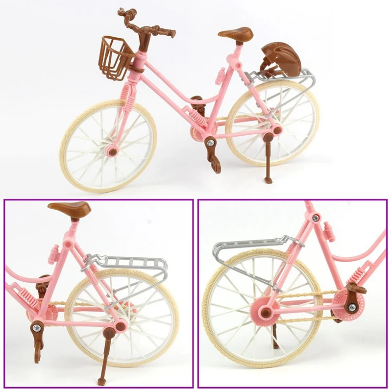 Высокое качество красивый велосипед модный съемный розовый велосипед с коричневым пластиковым шлемом для кукол аксессуары