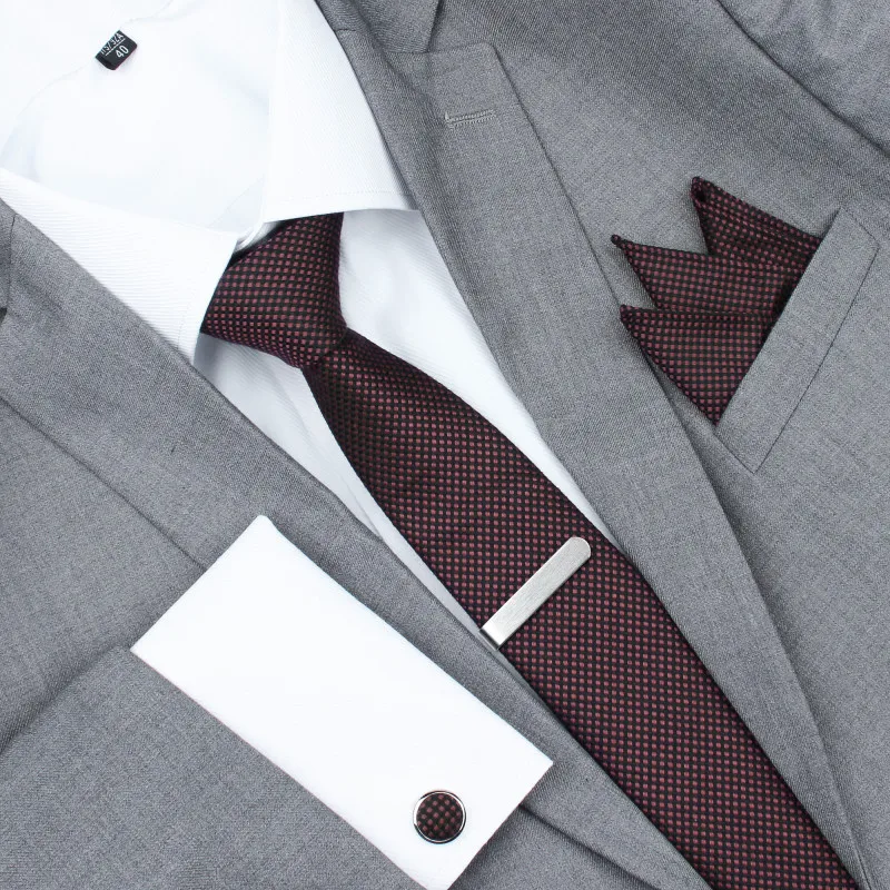 

New Designing Plaid Pink HAWSON Tie Set with Button Cover Cuff Link Pocket Square Tie Clip in Gift Box Hot Selling