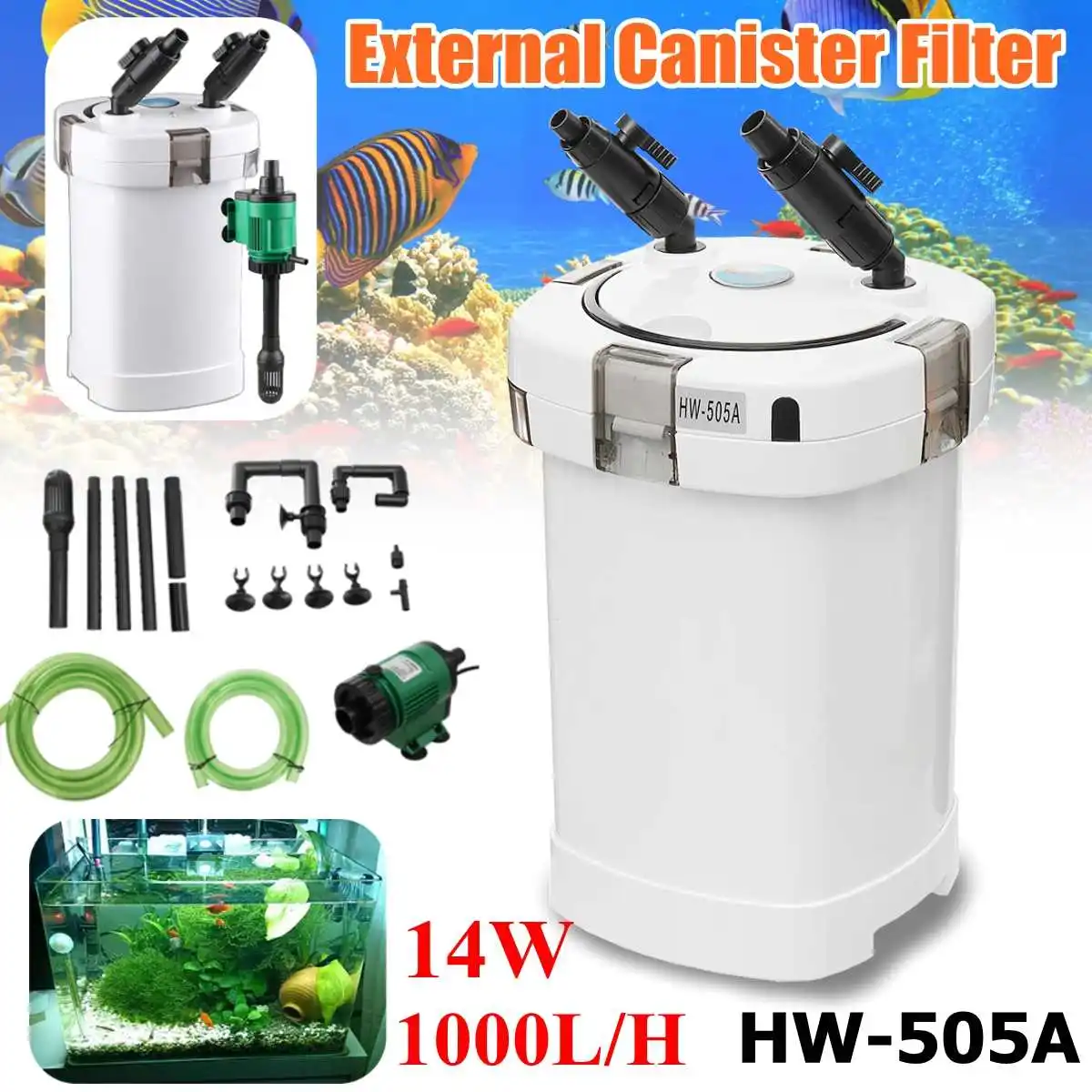 

220V 14W HW-505A External Canister Filter Table Top Aquarium Fish Tank 1000L/h Mini Aquarium External Canister Filter