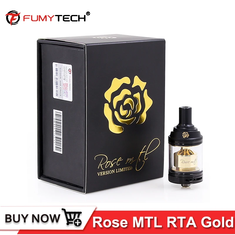 

Original Fumytech Rose mtl RTA Gold Edition Vape tank 3.5ml 24mm rebuildable Electronic Cigarette atomizer POM Drip tip