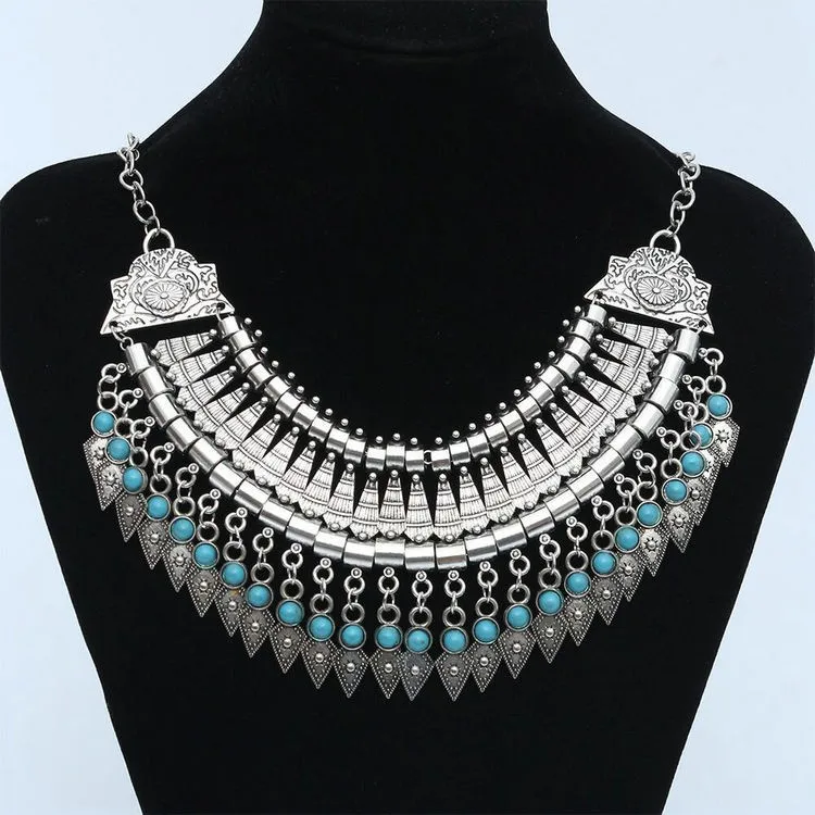 Горячая винтажное серебряное ожерелье с воротником богемное колье-чокер с кисточкой для монет женское Макси ожерелье