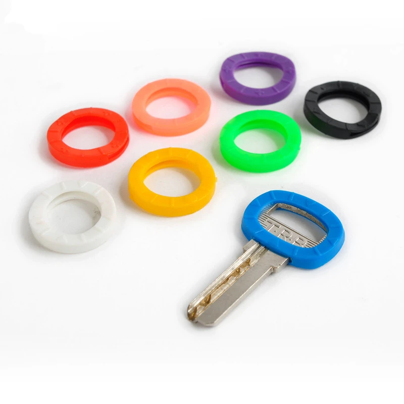 

8Pcs/set Mixed Color Hollow Rubber Key Covers Multi Color Round Soft Silicone Keys Locks Cap Elastic Topper Keyring