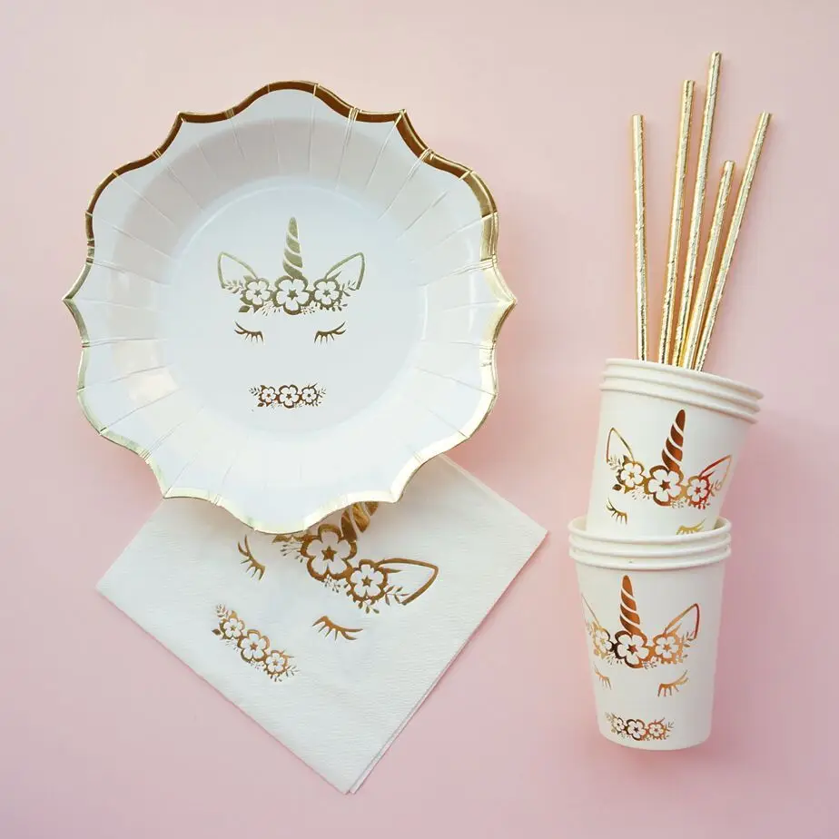

New Birthday Party Decorations Unicorn Disposable Tableware Paper Plates Cups Kids Birthday Party Baby Shower 1st Party Supplies