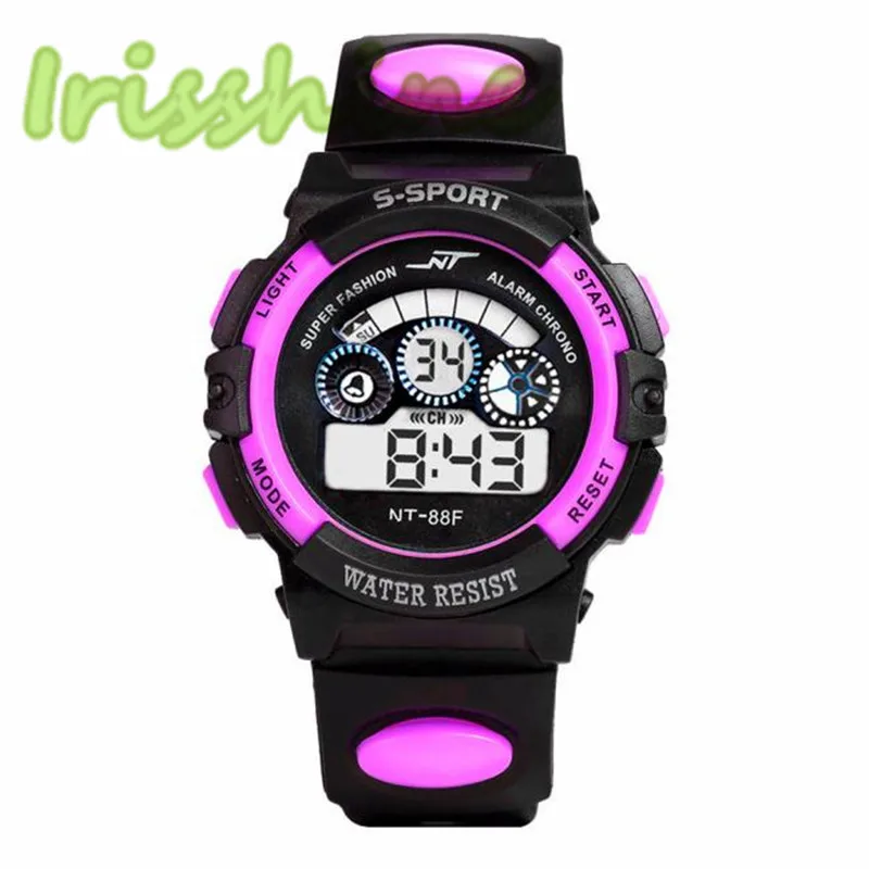 Irisshine i0303 детские часы водонепроницаемые мужские часы для мальчиков цифровой светодиодный Кварцевый Будильник Дата спортивные наручные часы для студентов - Цвет: Фиолетовый