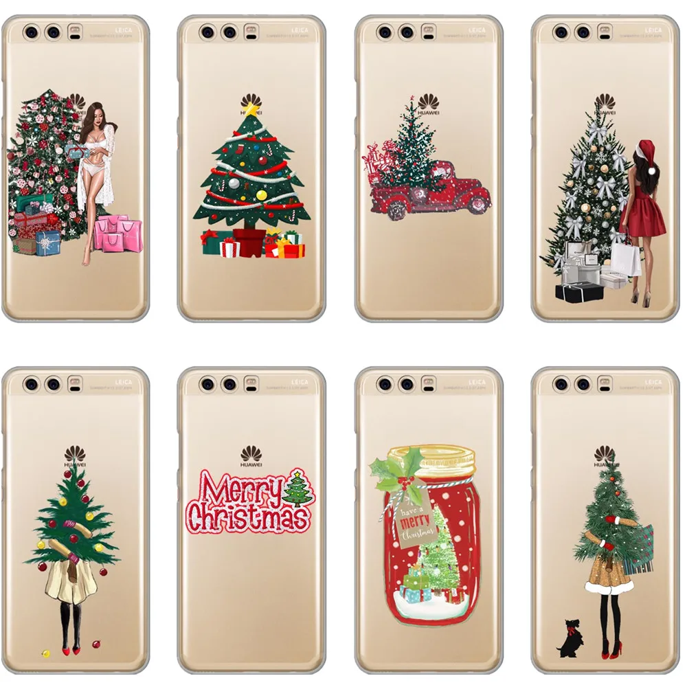 

New Year Lovely Christmas Santa Claus Elk Snowflake VOGUE Girls Soft Case For Huawei P10 Plus P9 P8 Lite 2017 P10Lite P20 Pro