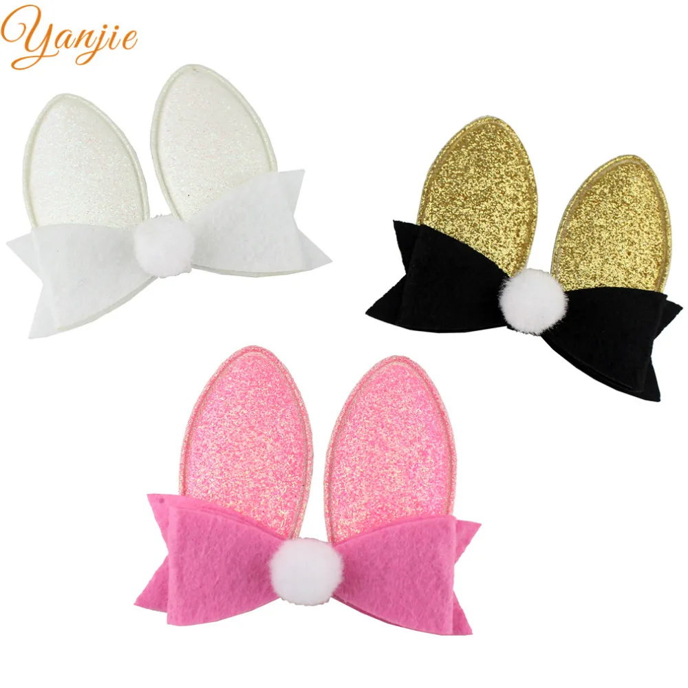 

12pcs/lot 3'' Tiny Felt Bow Bunny Ears Hair Bow Hair Clips For Girls 2019 DIY Bunny Headbands Hair Accessories Women Headwear