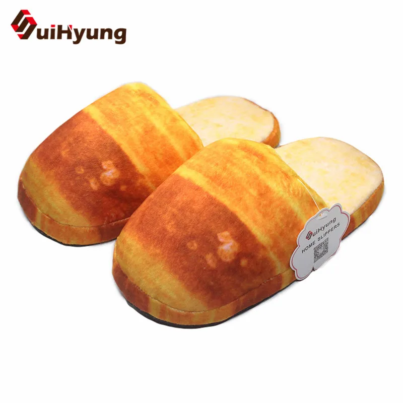 Suihyung New Winter Warm Women Men Home Slippers Soft Bottom Indoor Shoes Funny Bread Plush Slippers Bedroom Mute Floor Slippers