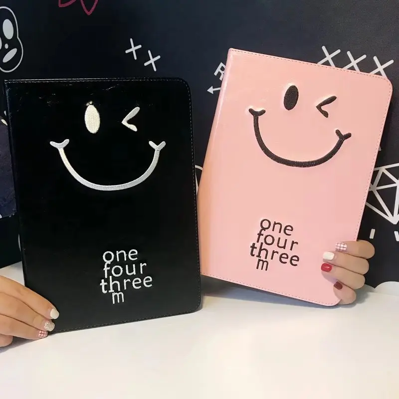 

maosenguoji embroidery Winking smiley face Tablet Case For Ipad mini 1 2 3 4 Smart wake up/sleep Function Folding Bracket cover