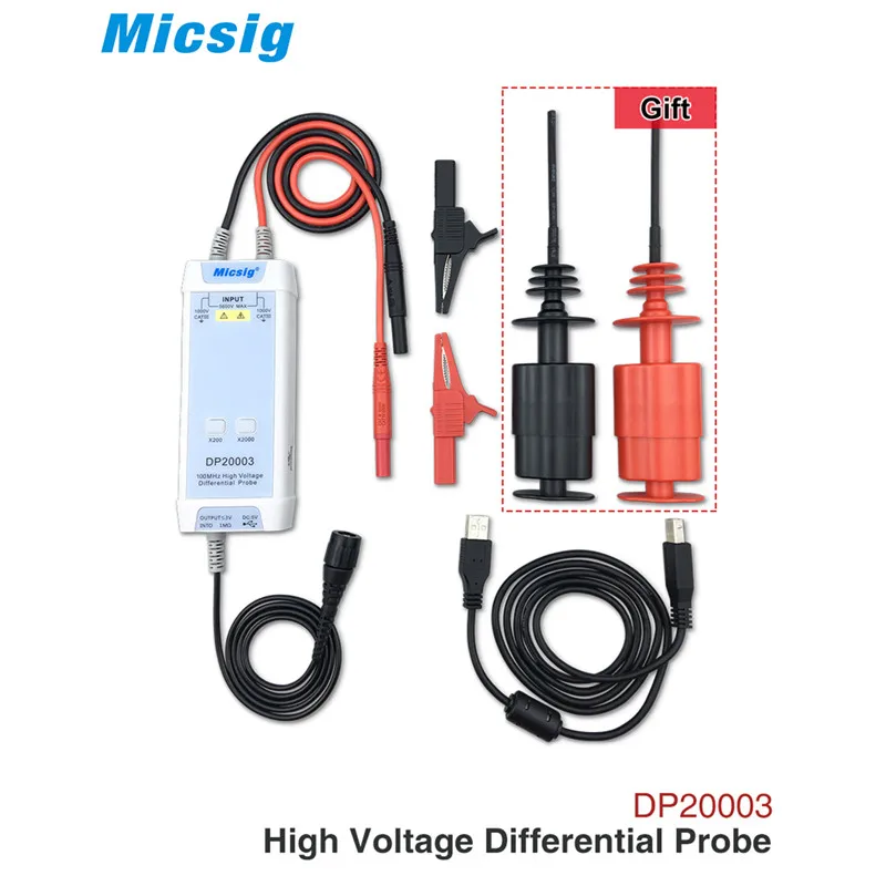 

Micsig Oscilloscope 5600V 100MHz High Voltage Differential Probe DP20003 kit 3.5ns Rise Time 200X / 2000X Attenuation Rate