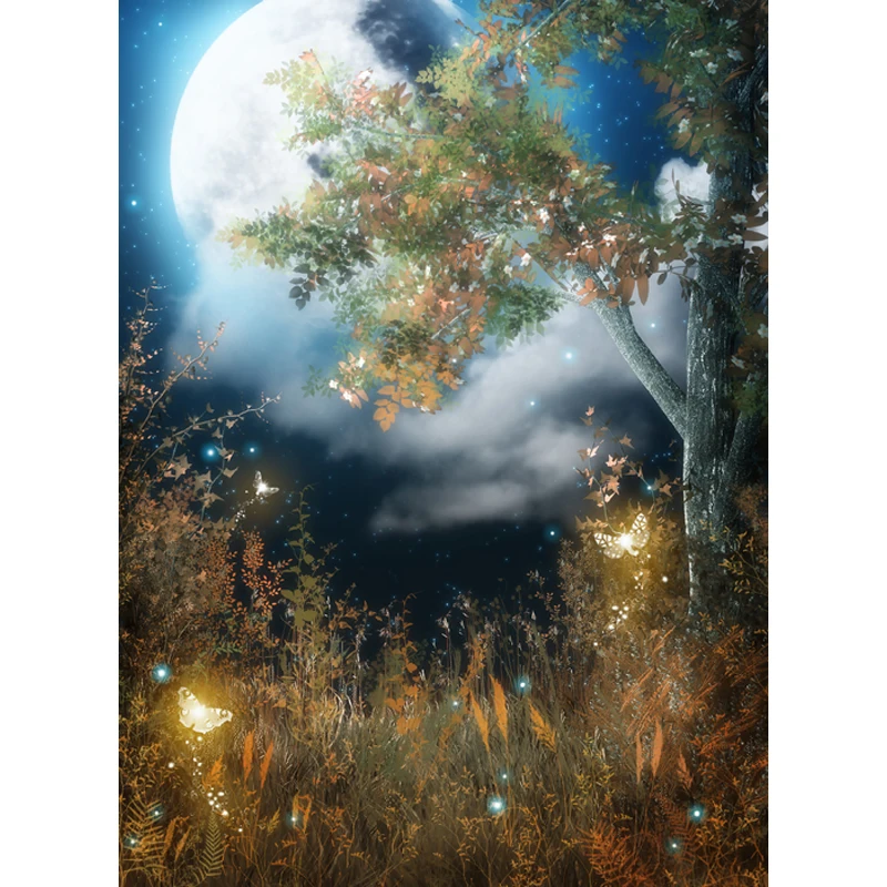 

Wonderland vinyl cloth fairy tale moon night forest photography backdrops for newborn wedding photo studio portrait backgrounds