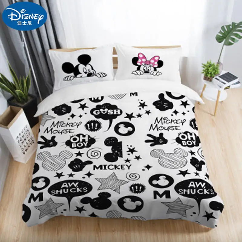 Disney белый черный красный Микки Минни Маус 3D комплекты постельного белья для взрослых Твин Полный queen King Размер украшения спальни пододеяльник набор - Цвет: Mickey Mouse-1