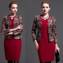 Женские офисные платья размера плюс 4XL, костюмы, зима, Женский брендовый блейзер с принтом, с сексуальным красным и синим платьем, комплекты из 2 предметов LY743