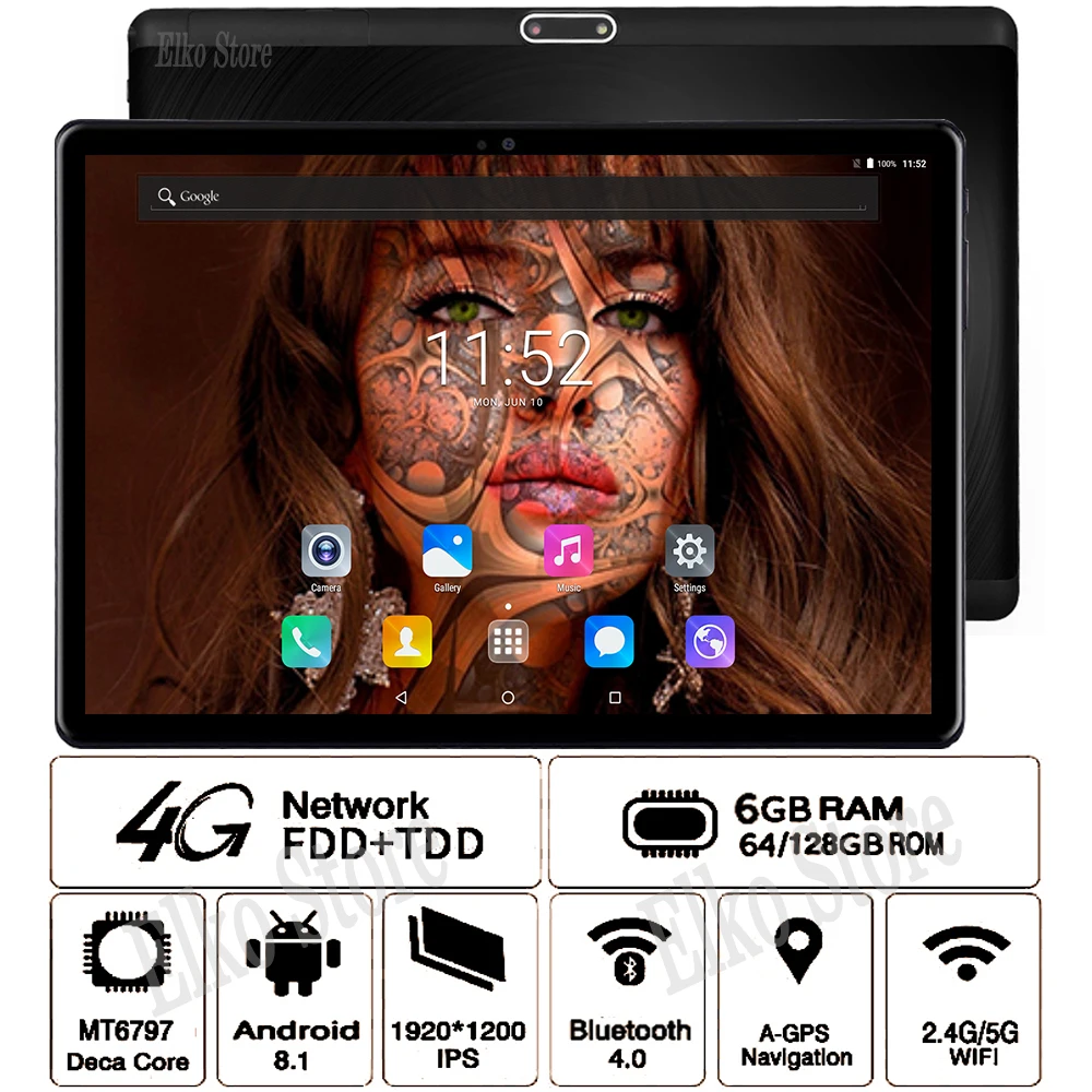 

Newest 10 inch Android 8.1 OS Tablet PC Deca Core 6GB+128GB ROM 1920*1200 Dual Sim cards 13MP 2.5D Tempered Glass Tablet 10 10.1