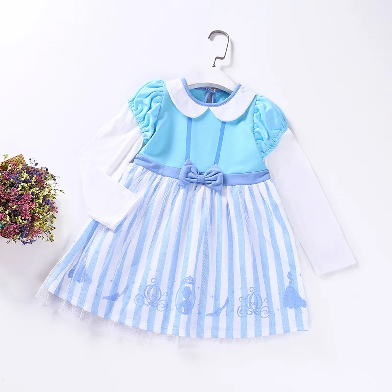 

KLOGKIZ Brand Baby Girl Halloween Dress Cartoon Carnival Costume Kids Princess Dress Blue Cinderella Cosplay Costume Long Sleeve