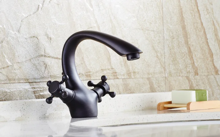 Black Bronze Double Handle Basin Faucet copper faucet Black Retro European trade taps for hot and cold water