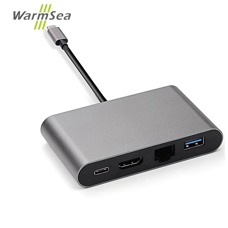 

USB Type C HUB Thunderbolt 3 Adapter With Type-C Charging Ports HDMI 4K RJ45 USB3.0 Port for MacBook Pro