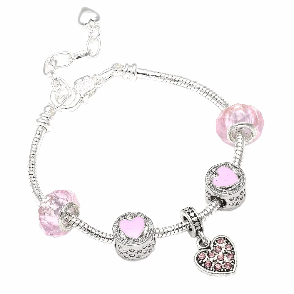 

CUTEECO DIY Pink Heart Beads Jewelry Fit Original Styles Brand Bracelets Silver Color Charm Bracelet for Women Pulseira Gift