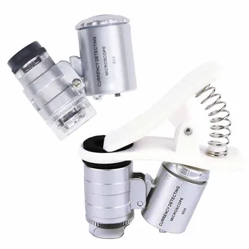 

60x Handheld Microscope Loupe Currency Detecting with LED and UV Light Mobile Phone Mini Portable Clip Microscope Magnifier