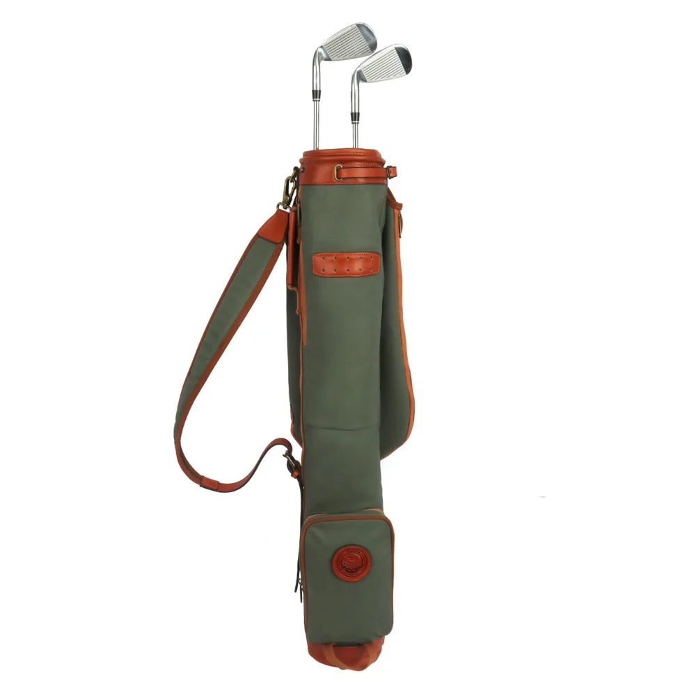 

Tourbon Retro Golf Club Carrier Golf Gun Bag Fleece Padded Pencil Style Waxed Canvas & Leather Waterproof Vintage Cover 84CM