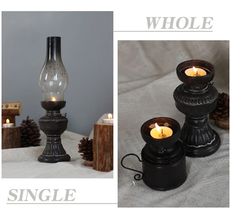 Creative Resin Crafts Dinner Candle Holders Home Decoration Accessories Retro Glass Cover Lantern Candlesticks Ornaments Modern