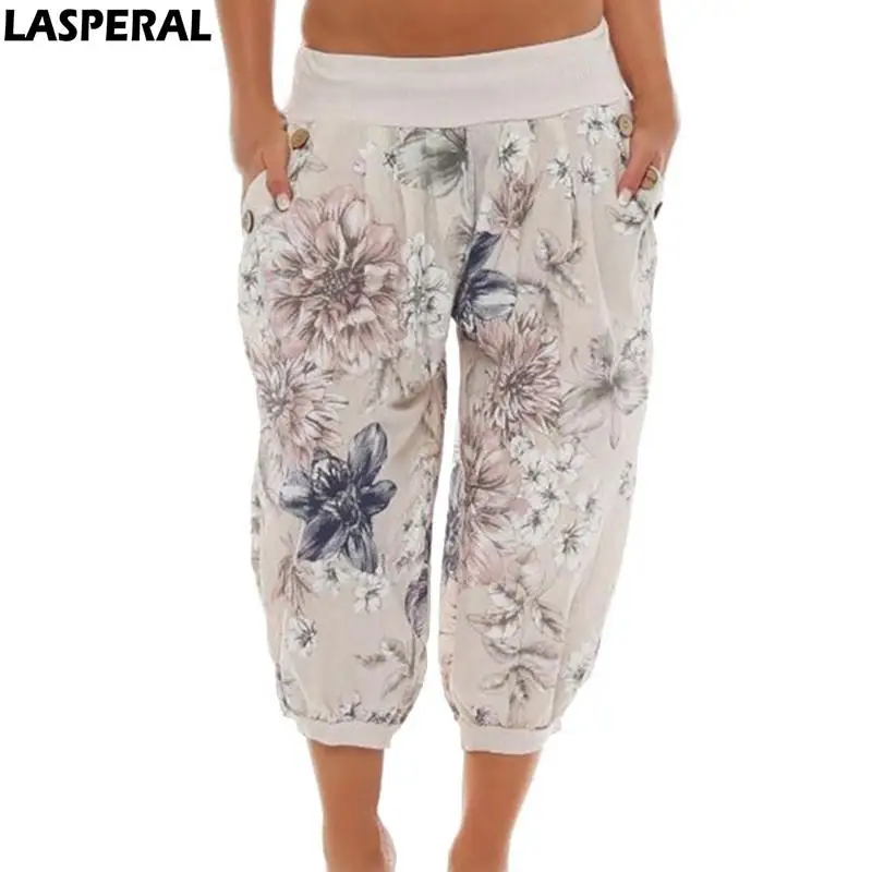 LASPERAL Vintage Flower Print Pants 2019 Drawstring Wide