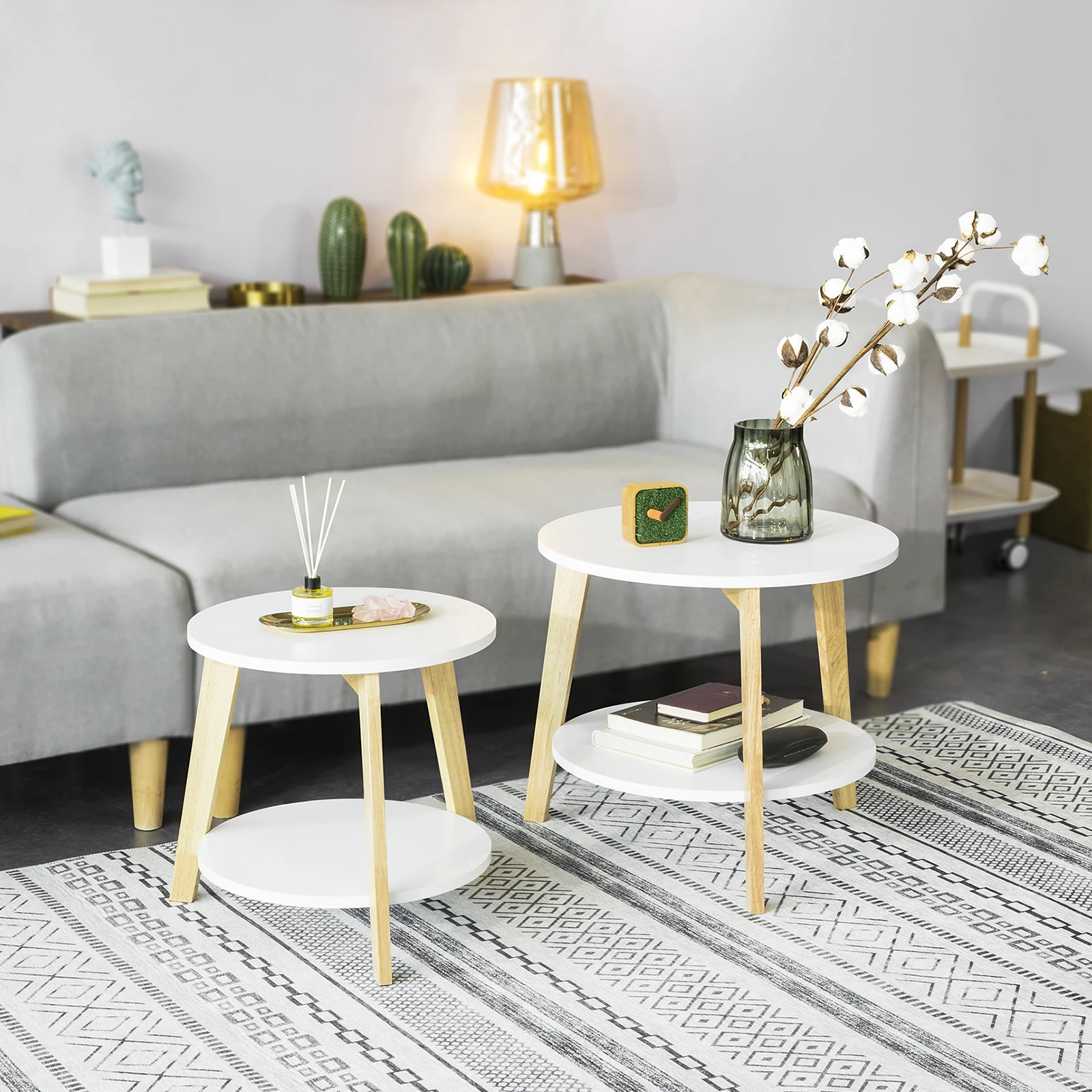 SoBuy®FBT75-W مجموعة من 2 التعشيش الجانب القهوة الجداول مع تخزين غرفة المعيشة نهاية الجداول