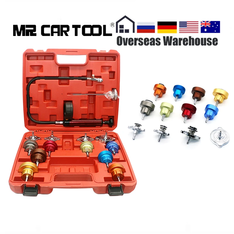 

Universal Car Tank Leak Detection Leak Detector Tool Radiator Water Pressure Tester 14PCS Auto Cooling Coolant Vacuum Purge