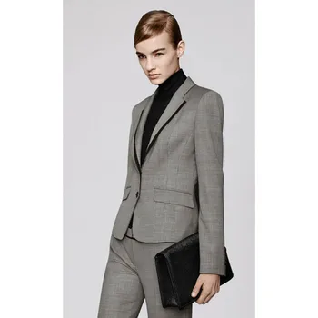 

Fashion Women's Single-breasted Slim Casual Business Custom made Gray Suit Outwear+pants