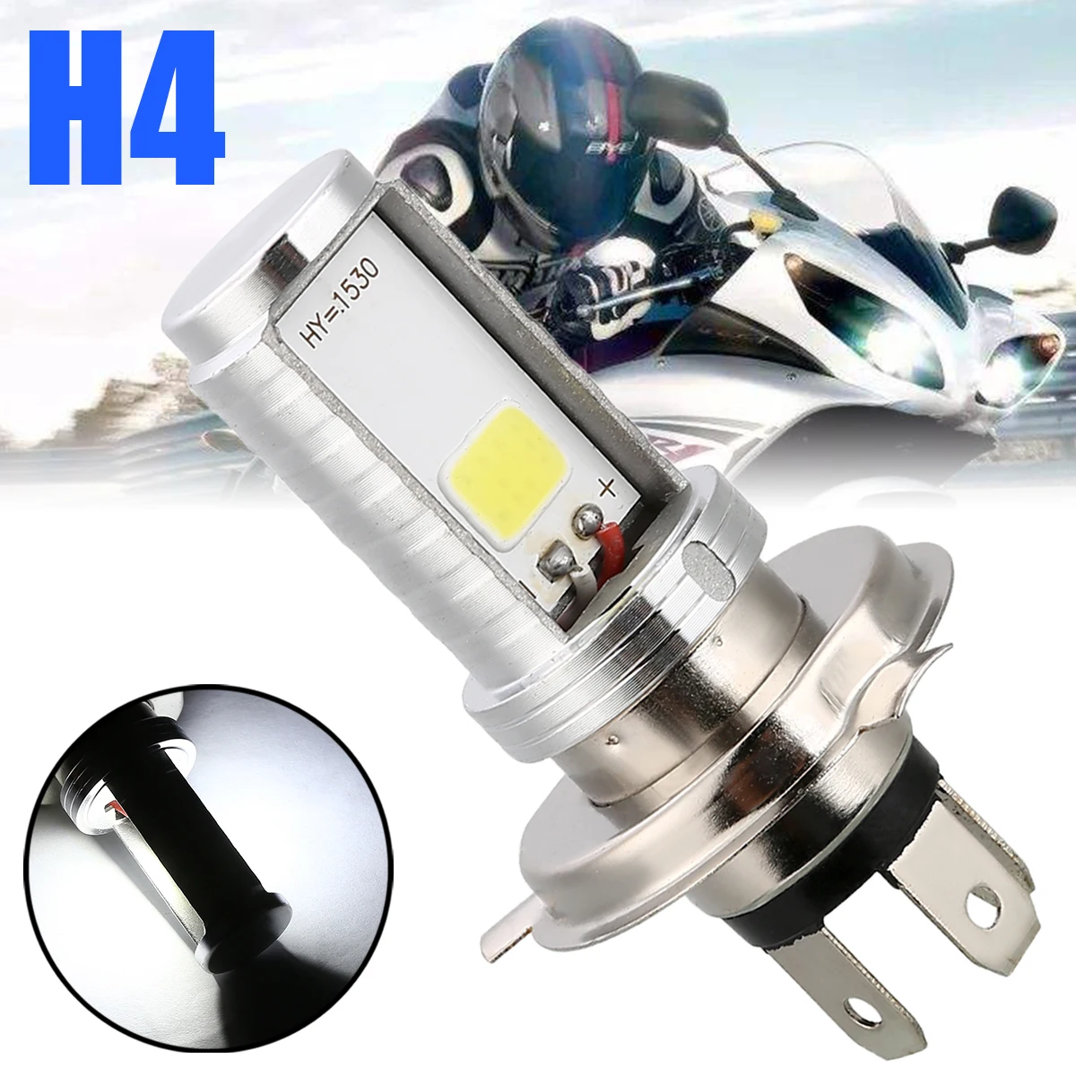 1Pc H4 White SMD LED Motorcycle Headlight Bulbs 1200LM 6500K Moto Scooter Lamp Hi/Lo 12W/8W