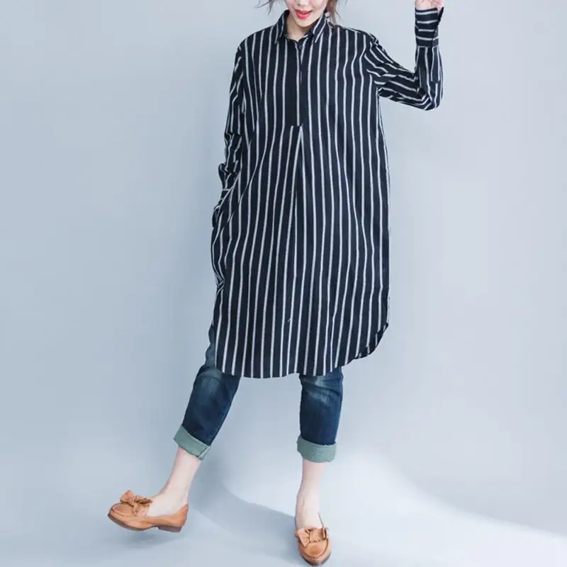 

Autumn Korean Pregnant Women Loose Cotton Causal Stripe Blouse Maternity Art Long Blouse Large Size Maternity Clothing