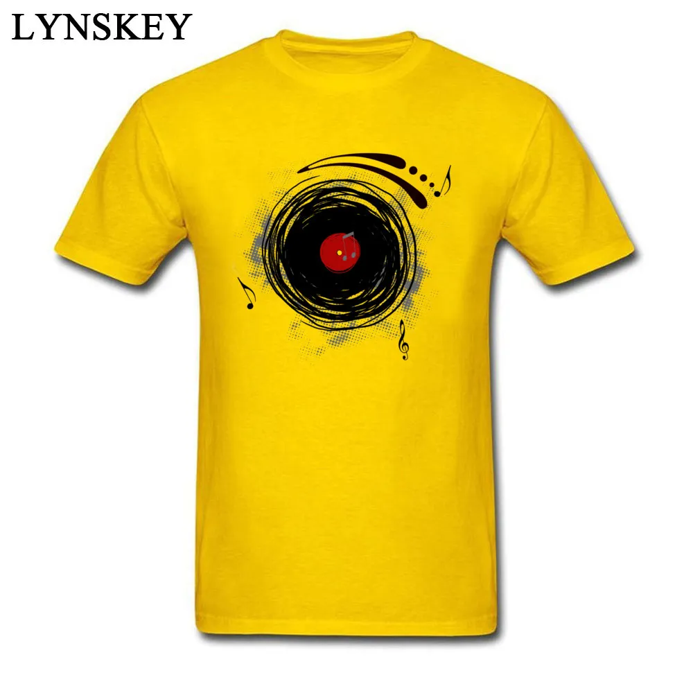 Faddish Male T-shirts Crew Neck Summer/Fall Short Sleeve 100% Cotton Tops Shirt Casual Group Clothing Shirt Top Quality Vinyl Records Retro Grunge DJ Art yellow