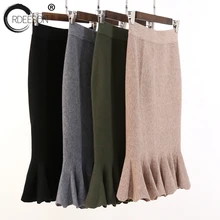 ORDEESON стиль для женщин Высокая талия бисер рыбий хвост вязаный свитер юбка тощий элегантный трикотаж Труба Русалка Повседневная однотонная