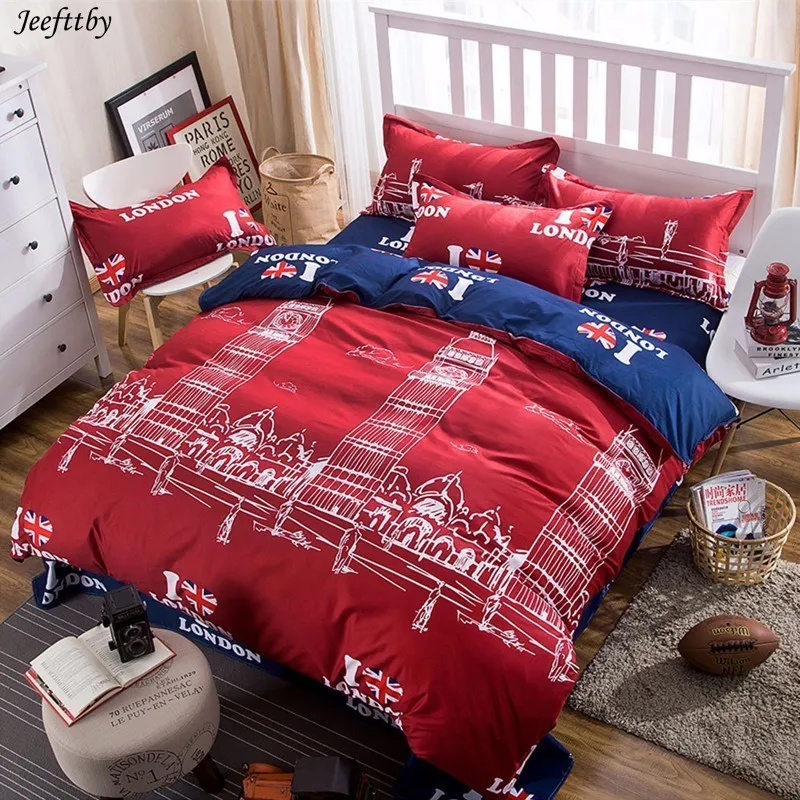 Высокое качество текстильное постельное белье Биг Бен Лондон красный одного двуспальная кровать 3/набор постельного белья(4 единицы): пододеяльник, простынь, наволочки - Цвет: 01