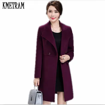 

KMETRAM 2020 Autumn Winter Fashion Women Wool Coat Casaco Feminino Inverno Turn - Down Collar Slim Style Warm Wool Coat HH254
