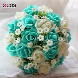 2016 синий и белый свадебный букет ручной работы Искусственный цветок розы buque casamento Свадебный букет для свадебного украшения