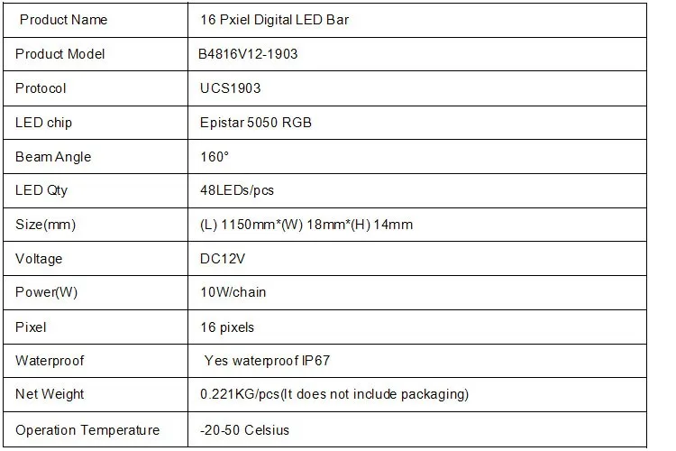 SMD 5050 48leds UCS1903 программируемый 16 pxiel цифровой светодиодный бар, алюминий rgb светодиодные панели с объективом