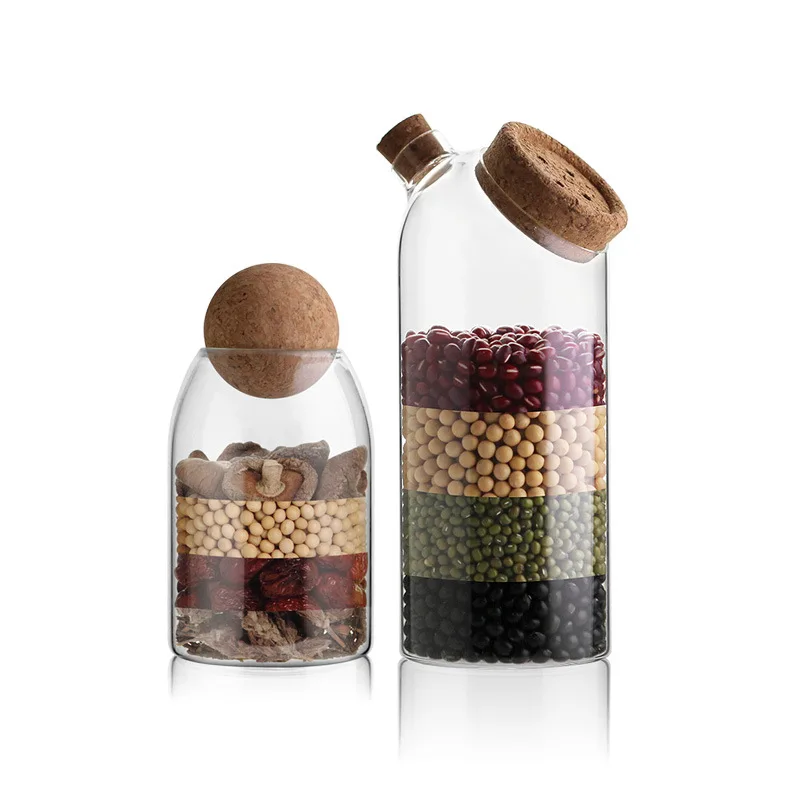 

1200ML Creative kitchen tea storage bottles glass candy Jars with cork lid spices Sugar coffee container receive Organizer Cans
