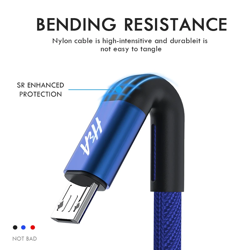 H & A المصغّر usb كابل سريع شحن المصغّر usb كابل الشاحن لسامسونج A7 2019 Xiaomi Redmi ملاحظة 5 شاحن هاتف محمول يعمل بنظام تشغيل أندرويد كابلات