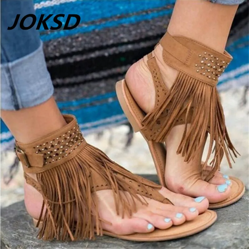 

2018 Summer New Bohemia Flat Women Sandals Woman Flip Flops Vintage Women Shoes Tassel open-toed rhinestone sandals XS01