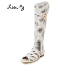 Lsewilly/ г. Новые летние сапоги с вырезами Женские сапоги до колена с открытым носком Высококачественная обувь под вечернее платье женские босоножки 34-47 SS947
