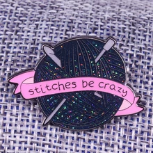 Fio esmalte pino pontos ser broche louco tricô crochê emblema criativo knitters flair jóias bonito glitter artesanato acessório