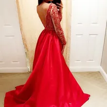 Элегантные красные платья для выпускного глубокий v-образный вырез длинный рукав с бисером спинки вечернее, для официальных мероприятий Платье vestidos de fiesta largos